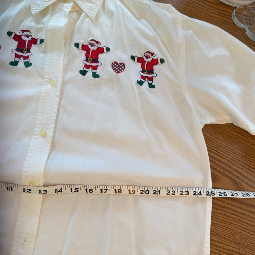 2 pc - Festive White Button Up Shirts with Santa & Teddy Bear Embroidery - Picture 10 of 13